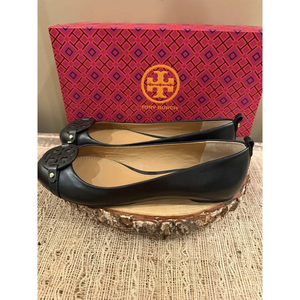 Tory Burch Women's Mini Miller Logo Matte Black Leather Flats Size US 8M